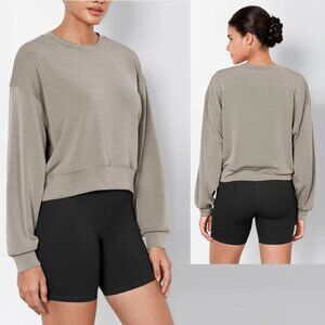 NWT New Ododos Modal Soft Long Sleeve Cropped Khaki Sweatshirt Size XL